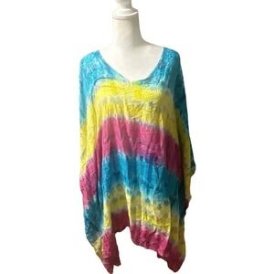 SAKKAS NWT Tie Dye Bright Multi Color Swim Cover Up/ Poncho Top One Size